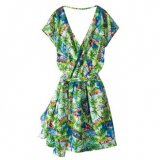 Robe évasée à motifs ethniques verts 