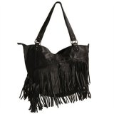 Sac noir à franges imitation cuir 