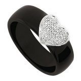 Bague en céramique noire et cœur en diamants