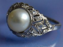 Bague 1930 or, perle et roses de diamants sur achat-bijoux.com