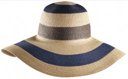 Chapeau H&M en paille tressée à rayures naturelles marrons et bleues collection 2011 WaterAid femme
