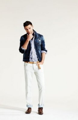Blouson jeans chemise manches longues pantalon denim blanc IKKS printemps-été collection homme