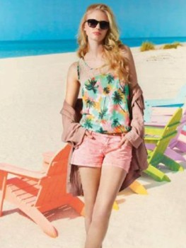 Short rose pastel avec le top imprimé palmier vert style rétro New Look Tendance Printemps été 2012