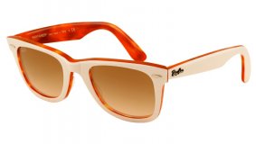 Lunettes de soleil Ray Ban Wayfarer original monture blanche et orange verres marrons fanés