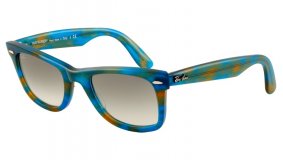 Ray Ban lunettes de soleil bleu azur et jaunes verres gris Wayfarer Original tendance color block