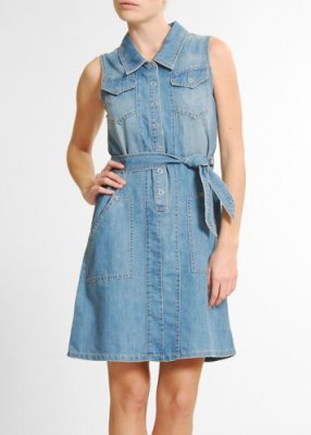 Robe en jean a col de chemise sans manches
