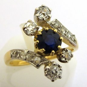 Bague en or saphir et diamants chez bijoux-anciens-paris.com