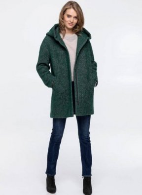 Manteau coupe trench à capuche vert grenouille tramé