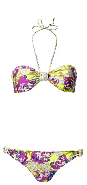 Maillot 2 pièces H&M imprimé liberty aux couleurs flashys haut bandeau collection summer 2011