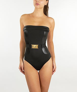 Maillot de bain bandeau 1 pièce noir avec empiècements détail doré Etam collection été 2012