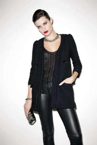 Top sequin et gilet en maille collection Mango hiver 2011 2012 avec Isabeli Fontana