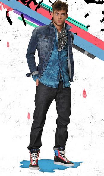 Diesel homme Automne Hiver 2010-2011, foulard homme style keffieh et chemise turquoise delavée