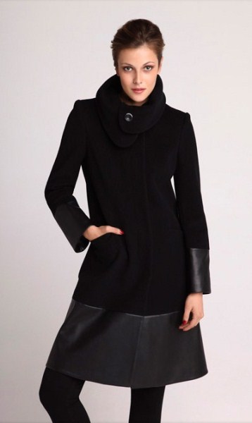 Manteau laine et cuir noir collection automne hiver 1.2.3 femme 2010 2011