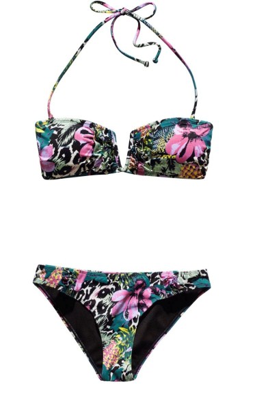 Maillot de bain 2 pieces bandeau imprimé fleurs exotiques H&M été 2011