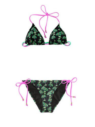 Bikini noir imprimé palmier ficelles attache rose H&M collection Printemps-été 2012