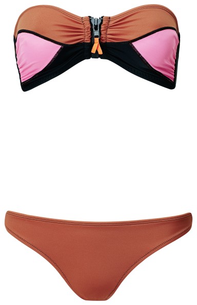 H&M été 2011 bikini color block bandeau avec zip orange rose noir culotte orange