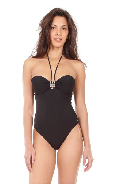 Chic et féminin maillot de bain une pièce noir avec bretelles amovibles et billes métallisées Pain de Sucre ligne maillot été 2011