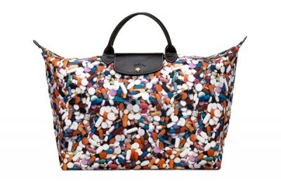 Sac pliage Longchamp en toile imprimé pilule par Jeremy Scott 2011