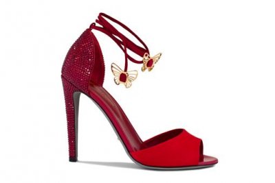 Sandales Sergio Rossi rouges a strass et papillon edition limitée pour Cannes 2011