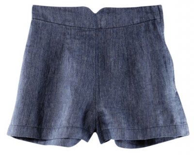 Short taille haute en lin bleu foncé delavé collection plage WaterAid été 2011 H&M