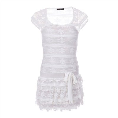 Robe 2-en-1 blanche dentelle fleurie et volants Morgan Collection femme printemps-été 2011