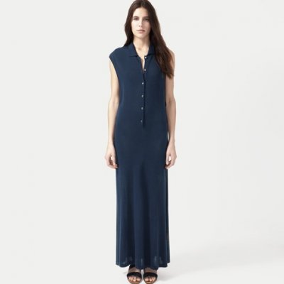 Robe longue bleue col polo