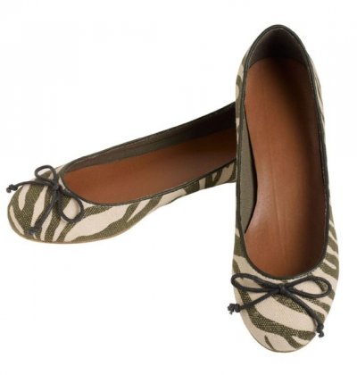 Été 2011 ballerines imprimé zebre kaki et beige Grain De Malice