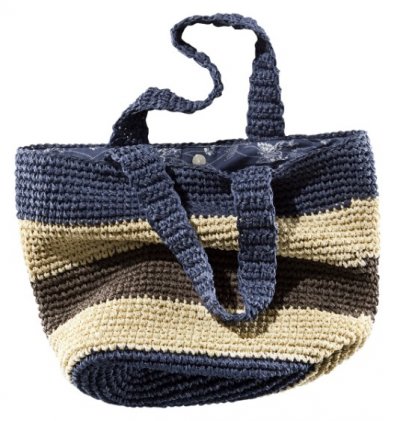 Sac de plage tressé paille à rayures bleues et marron H&M plage été 2011 pour WaterAid