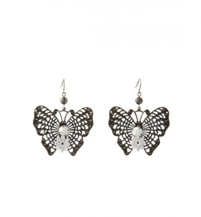 Boucles d’oreilles Promod en forme de papillon décorées d’une perle et d’une fleur collection mode été 2011