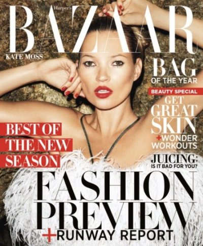 Kate Moss en couverture de Harper’s Bazaar 