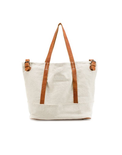 Sac shopper en toile avec anses en cuir 