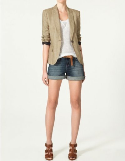 Blazer en lin beige foncé revers noir Zara femme collection mode été 2011