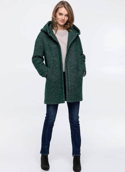 Manteau coupe trench à capuche vert grenouille tramé