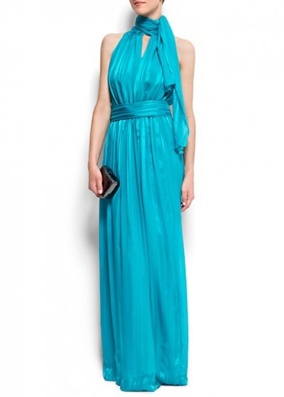 Robe longue en soie turquoise