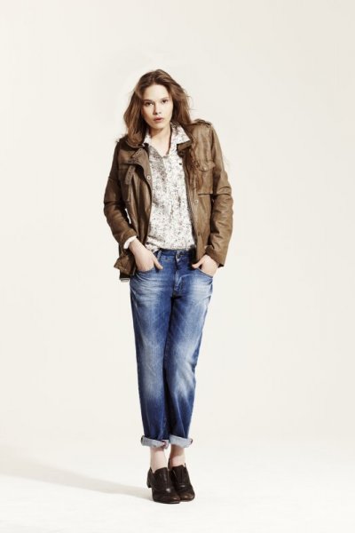 Jean, chemise liberty et blouson cuir ICODE collection femme automne-hiver 2010-2011