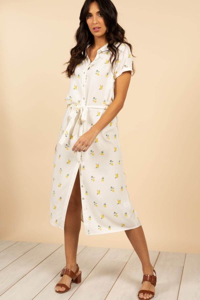 Robe longue blanche imprimé citron