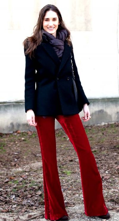 Pantalon coupe flare rouge