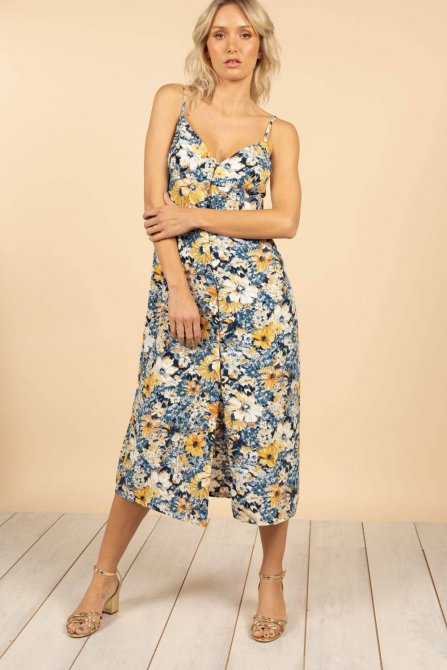 Robe longue Deeluxe imprimé liberty tons bleu & jaune