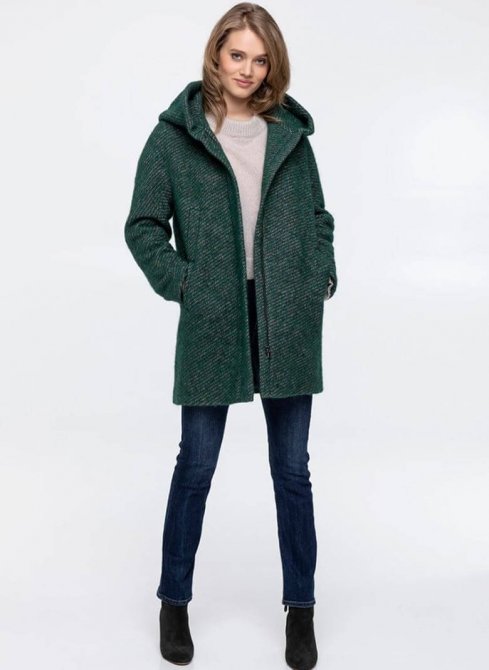 Manteau coupe trench à capuche vert grenouille tramé