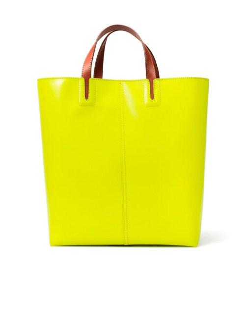 Cabas jaune fluo color block poignées cuir Zara collection été 2011