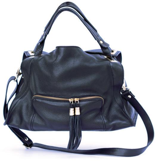 Sac en cuir grainé noir multizips, sacs à main Sandro femme automne hiver 2010 2011