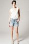 Short en jeans à details simili cuir