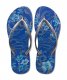 Tongs imprimé fleuri bleu et brides argentées