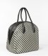 Sac à main en paille motifs graphiques noir et blanc 