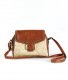 Sac en bandoulière bi-matière paille et cuir nuances beige et marron