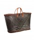 Grand panier en paille tressée kaki foncé et marron 