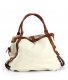Sac à main en tissu écru avec bordures et anses marron