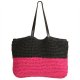 Maxi sac de paille noir et rose fuchsia 
